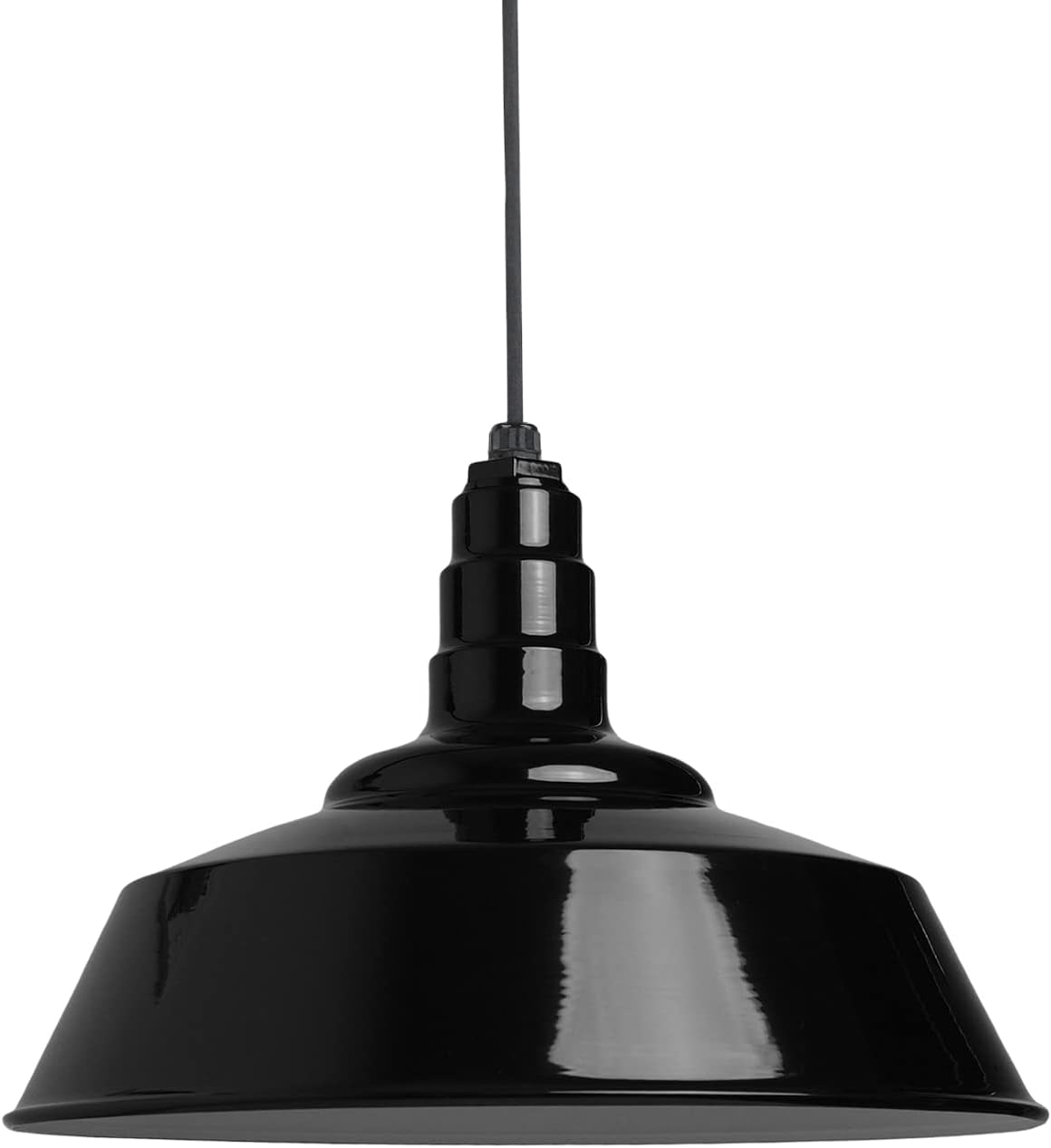 Steel Lighting Co. Manhattan Warehouse Light | Ceiling Mounted Pendant | 20 inch Dome | Black Cord | Large Steel Barn Light Made in America | Black Exterior/White Interior