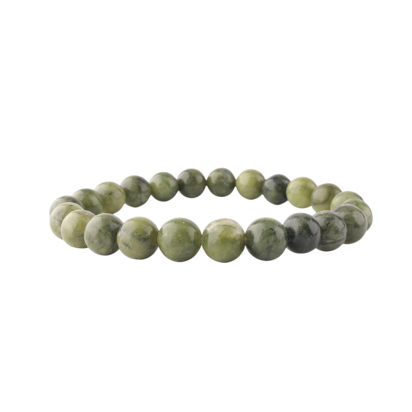 Anagha Jewels Natural Nephrite Jade Crystal Beaded Bracelet For Men Women, Handmade 8mm Round Nephrite Jade Beads Stretchable Bracelet 7.5", Green Stone Bracelet, Chakra Reiki Healing Bracelet