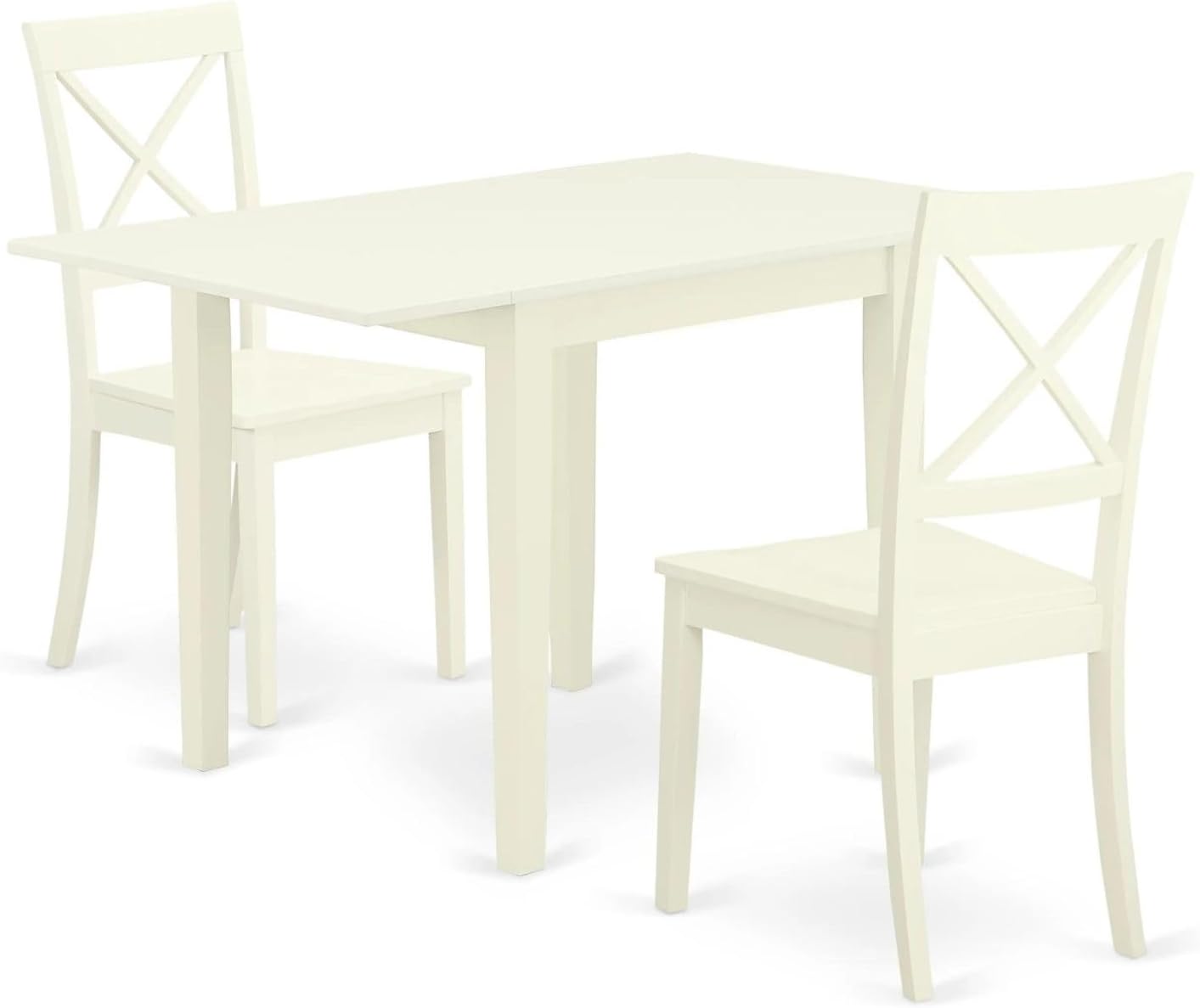 East West Furniture NDBO3-LWH-W 3 Piece Dinette Set for Small Spaces Contains a Rectangle Dining Table with Dropleaf and 2 Kitchen Dining Chairs, 30x48 Inch, Linen White
