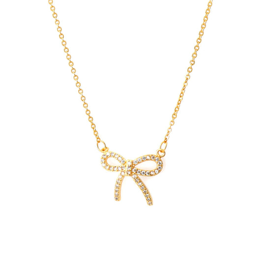 MAIKERDER Gold Bow Necklace for Women, 14K Gold Plated Cute Small Bow Pendant Choker Chain Necklaces Trendy Necklaces for Women Non Tarnish 17 Inches