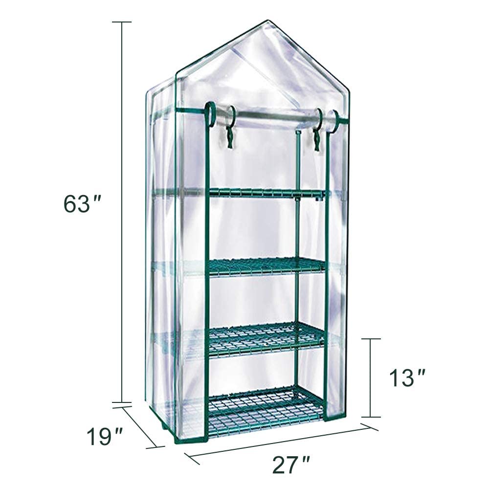Solution4Patio 4-Tier Garden Mini Greenhouse Indoor/Outdoor Small Greenhouse Plant Shelves with Transparent PVC Thick Cover, Heavy Duty Frame, Double Zipper, 27 in. W x 19 in. D x 63 in. H