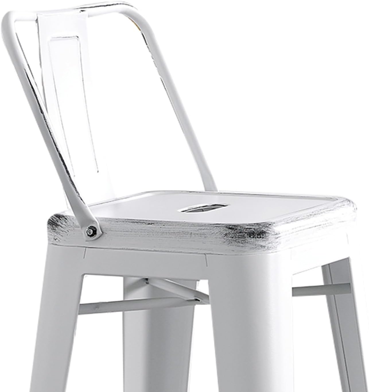 AC Pacific Modern Metal Barstool Set of 2 – Country Rustic Style with Low Back, Lightweight & Sturdy Build, Easy Assembly –, 30" Seat, Distressed White