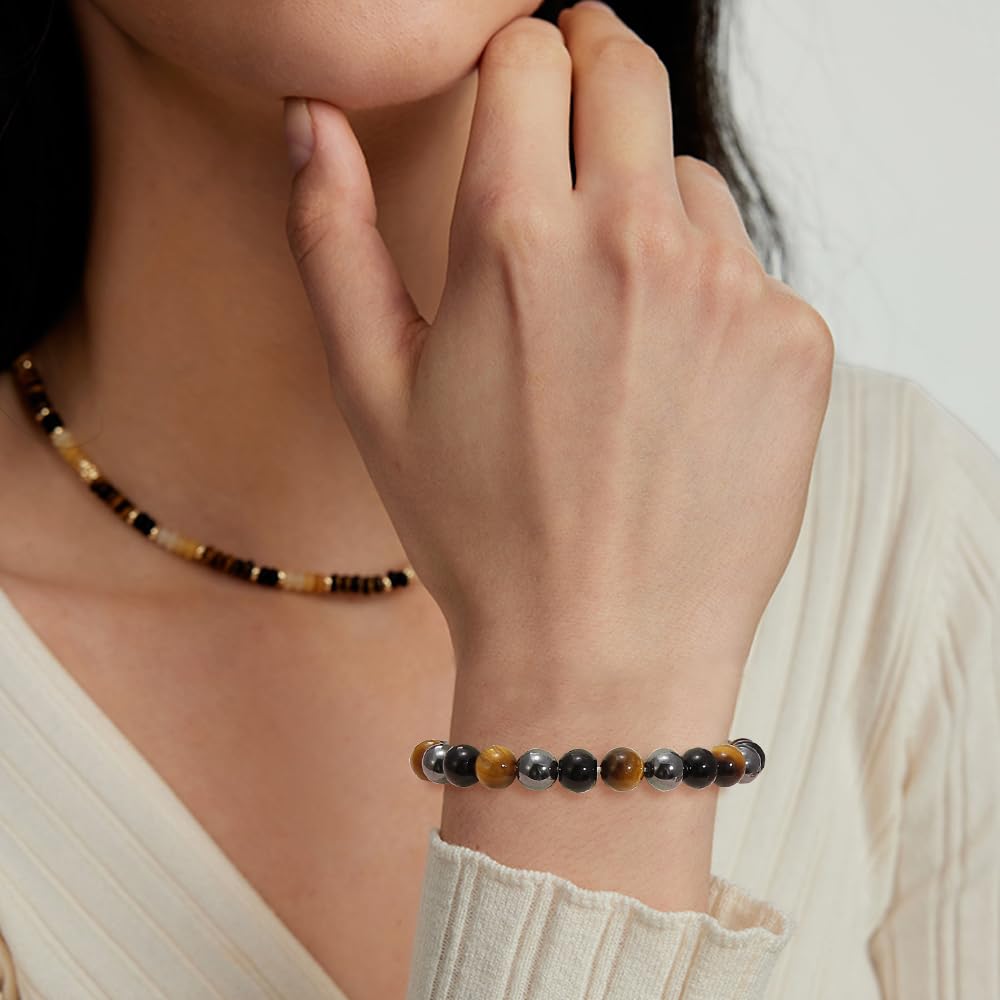 BOMAIL 9 PCS Healing Crystal Bracelets for Women 8 MM Natural Stone Beaded Bracelet Protection Anxiety Spiritual Stretch Bracelet for Women Men