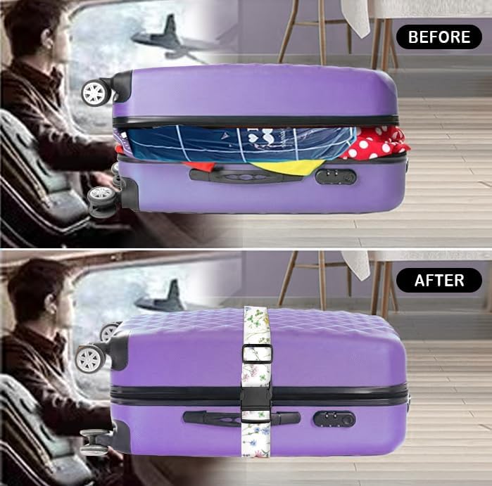 Luggage Straps for Suitcases Travel Belt Accessories, Cute Suitcase Strap, Adjustable Luggage Belt Strap, Heavy Duty with Quick-Release Buckle Luggage Strap White Beautiful Flowers