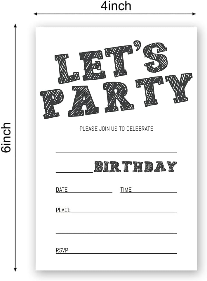 Simple Black and White Birthday Invitations, Birthday Invitations for Boys Teens Kids Girls, Birthday Invitations, Birthday Party Invitations. (Let's Party(020))