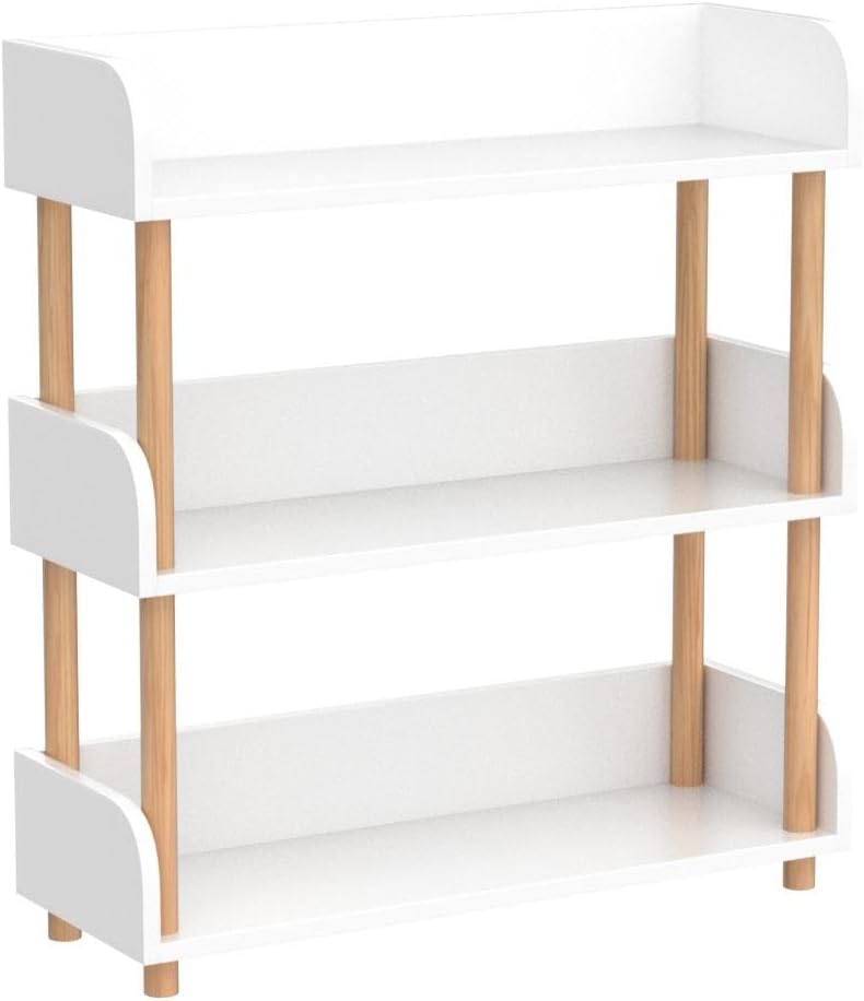 3-Tier Wooden Open Bookcase - Modern Display Bookshelf with Top Edge and Solid Wood Frame for Home and Office, Storage Cabinet, Warm White