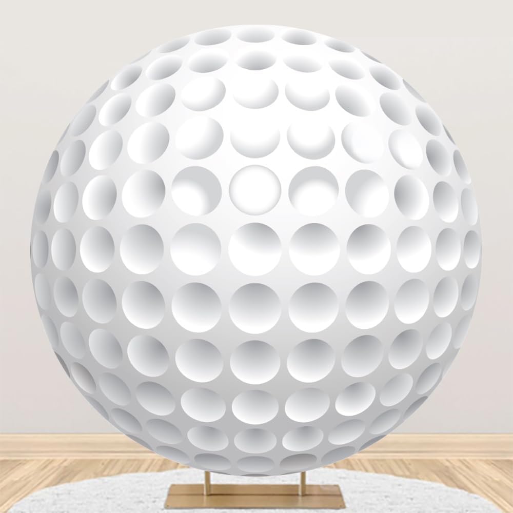 Laeacco 6.5x6.5ft Golf Theme Round Backdrop White Golf Ball Circle Backdrop Cover Golf Sports Themed Birthday Photo Background for Men Women Birthday Sports Match Games Club Party Portrait Booth Props