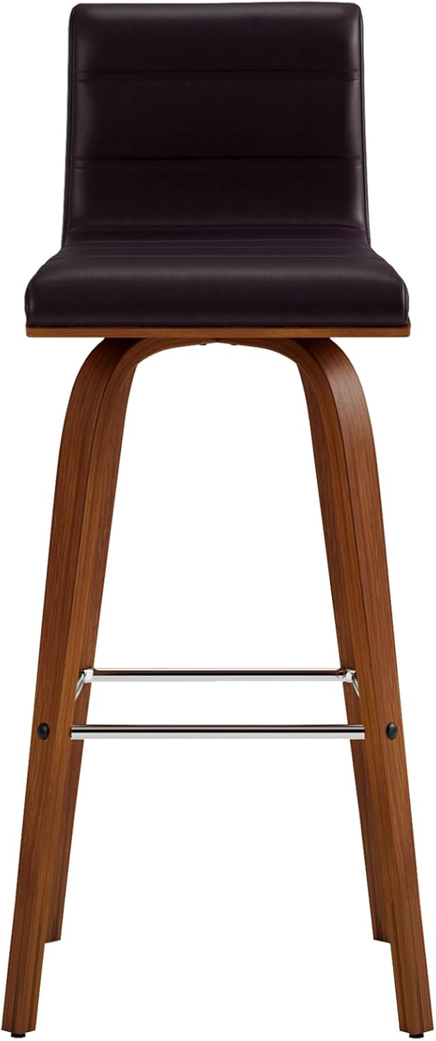 Vienna 30" Swivel Bar Stool in Walnut Wood Finish with Brown Faux Leather - Set of 4