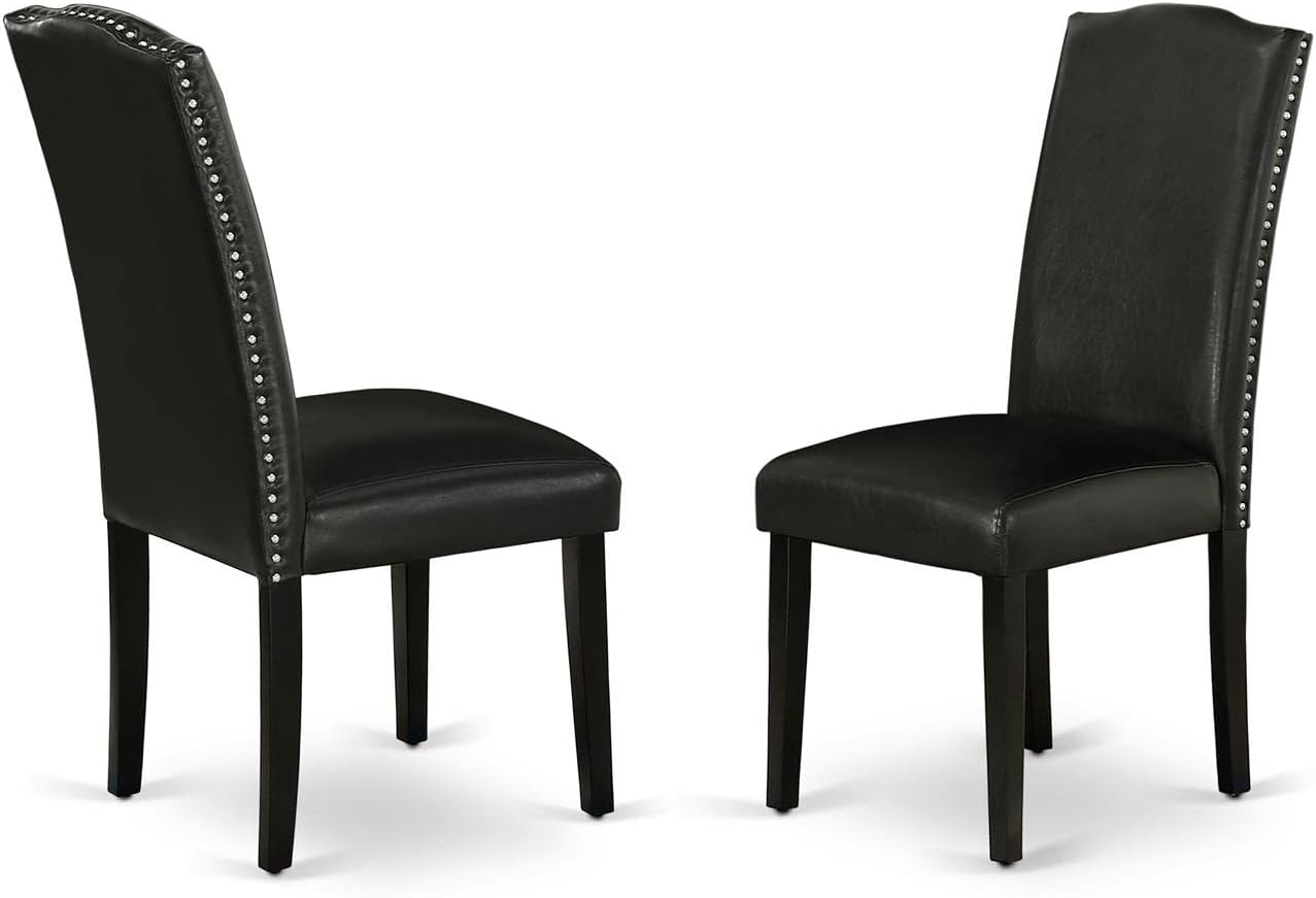 East West Furniture DLEN3-BLK-69 3 Piece Dining Room Furniture Set Contains a Round Dining Table with Dropleaf and 2 Black Faux Leather Upholstered Chairs, 42x42 Inch, Black