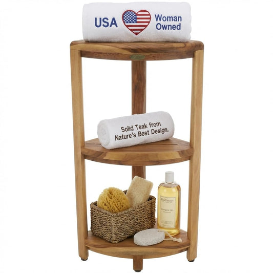 EcoDecors SnazzyCorner Natural Teak Corner Shower 3 Tier Shelf – Bathroom Organizer | Natural Wood Colors | Waterproof Teak Shower Caddy | Bathroom Storage & Organization | 33 Inches Tall