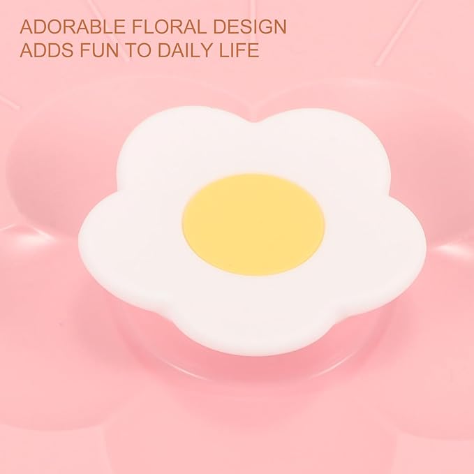 Reusable Silicone Lid Pink Flower Design Stretch Bowl Cover for Microwave Food Storage Refrigerator and Freezer Safe Flexible Kitchen Silicone Lid for Pots and Glassware