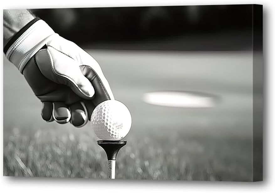 LURENCZH Golf Canvas Wall Art Golf Ball Picture Painting Black and White Sport Paintings for Golf Course Fitness Room Office Decor Framed(Golf-1,16.00" x 24.00")