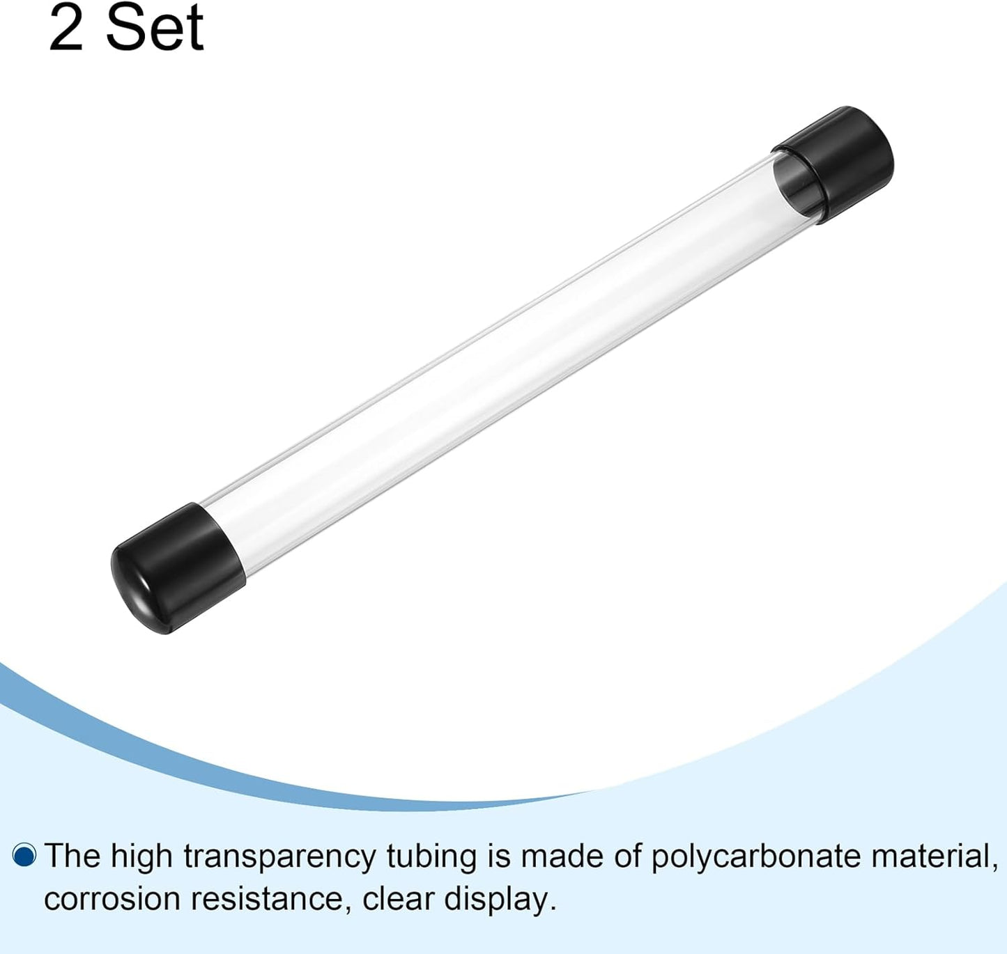 PATIKIL Clear Rigid Tube Round Plastic Tubing with Black Rubber Caps Polycarbonate Water Pipe, 305mm/ 12 Inch Length, 25mmx28mm/0.98"x1.1", 2 Set