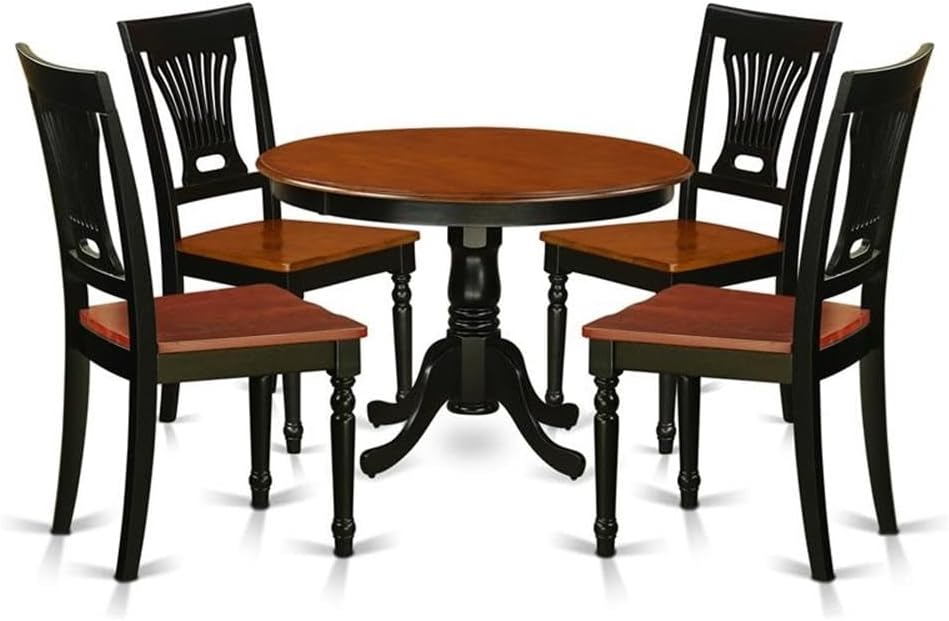 East West Furniture HLPL5-BCH-W 5 Piece Kitchen Table Set for 4 Includes a Round Dining Room Table with Pedestal and 4 Dining Chairs, 42x42 Inch, Black & Cherry