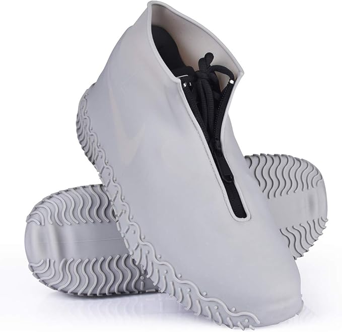Waterproof Shoe Covers, Silicone Reusable Shoe Cover Non-slip Durable Zipper Elastic Rain Cover Protection for Men Women (M (Women 5-7, Men 5-6), Grey)