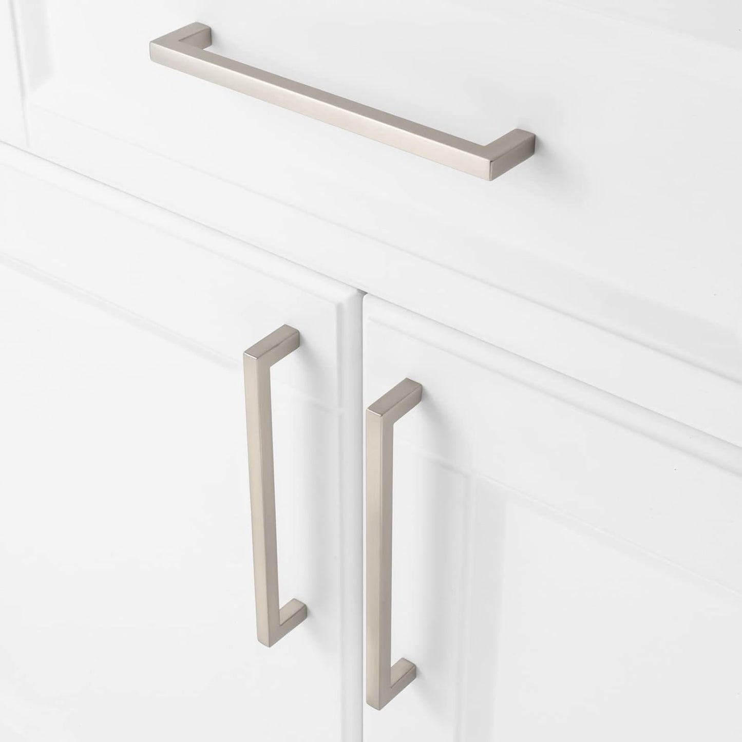 KOOFIZO 30-Pack Solid Square Bar Cabinet Handle - Brushed Nickel Furniture Pull, 6.3 Inch/160mm Screwhole Distance for Kitchen Cupboard Door, Bedroom Dresser Drawer, Bathroom Wardrobe Hardware