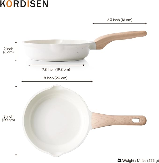 Kordisen Ceramic Non Stick Frying Pans Skillet, 8 Inch Ceramic Small Egg Pan Nonstick for Cooking Non Toxic, Healthy Induction Cookware, Heat Resistant Handle, PFOA & PFAS Free