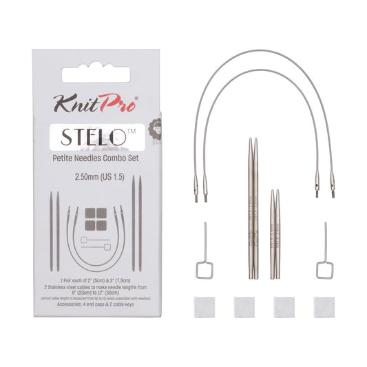KnitPro Stelo Petite Interchangeable Needle Combo Set 2" (5cm) & 3" (7.5cm) | US 1.5 (2.5mm)