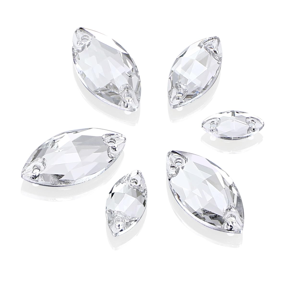 DONGZHOU Sew On Rhinestone Crystal Sewing Stone with Holes Navette Shape Sew On Beads Crystals Flatback Glass Rhinestone Gems Clothing Accessories for Costume, Clothes, Garments, DIY Crafts