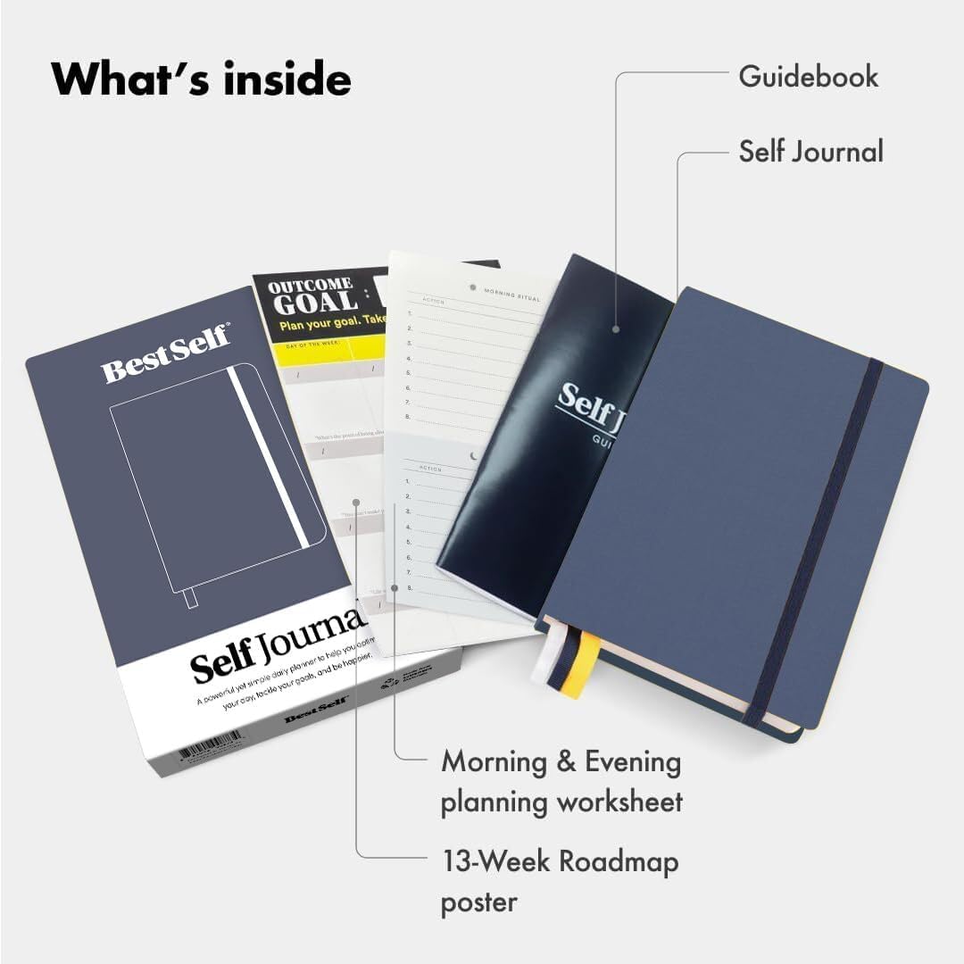 BestSelf 13-Week Self Journal & Goal Planner – Undated Daily ADHD-Friendly Journal for Men & Women | Productivity, Gratitude, Reflection & Habit Tracker | 2025 Life Organizer with Prompts, Distance Navy