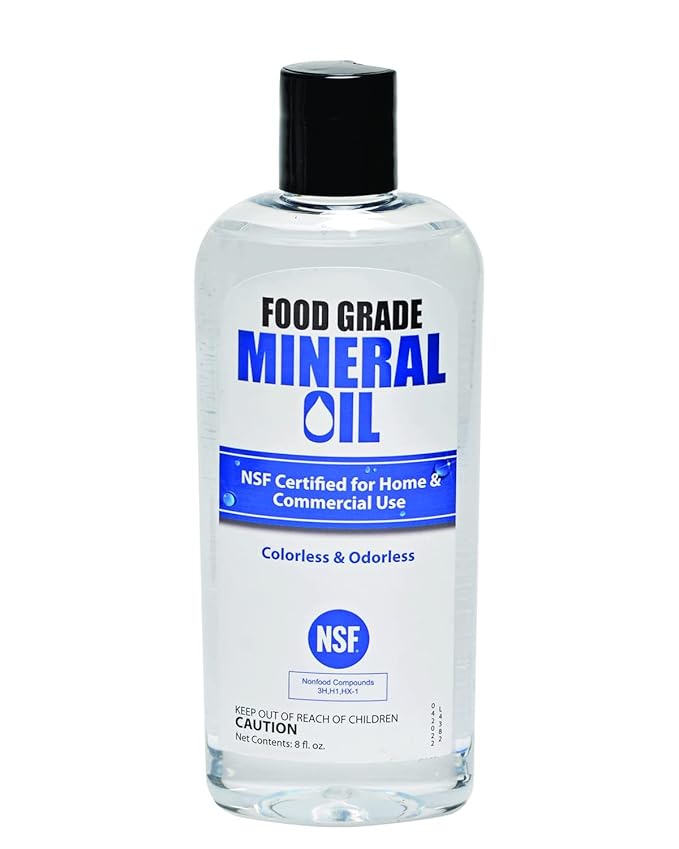 Sanco Industries NSF Certified Food Grade Mineral Oil – 8oz, Certified Food Safe Conditioner for Wood Cutting Boards, Butcher Blocks and Stainless-Steel Kitchen Equipment