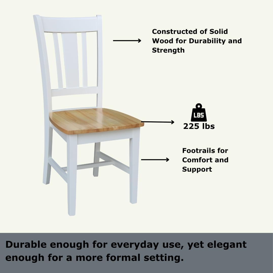 International Concepts San Remo SplatBack Dining Chairs Set of 2 White/Natural Parawood Construction - Solid Wood|17.3" W x 21.9" D x 38.2" H | 225 lb Weight Capacity - Chairs, White/Natural