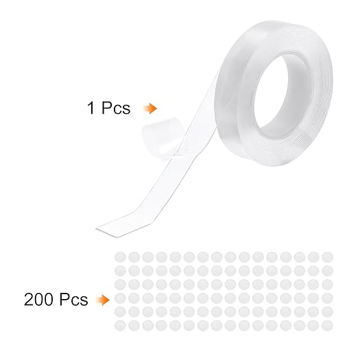 PATIKIL Double Sided Tape Heavy Duty, Transparent Nano Adhesive Mounting Tape for Picture Hanging Walls Decor, 1 Roll 3 Meterx15mmx1mm Strip & 200 Pcs 8mmx1mm Circle