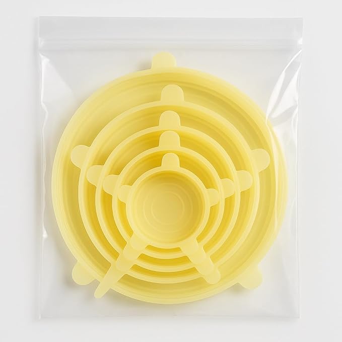 Stretchable Silicone Lids - Set of 6 Reusable Food Covers in One Color - BPA-free, Airtight & Leakproof - Microwave, Freezer & Dishwasher Safe - Eco-Friendly Silicone Stretch Lids (YELLOW)