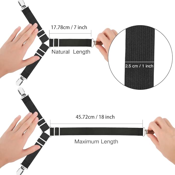 Foloda Sheet Holders, 8 pcs Adjustable Bed Sheet Straps, Fitted Sheet Holder Clips Fasteners Suspenders Gripper Locker Scrunchie for Bed Mattress Corners, Keep Sheet Firm Tight