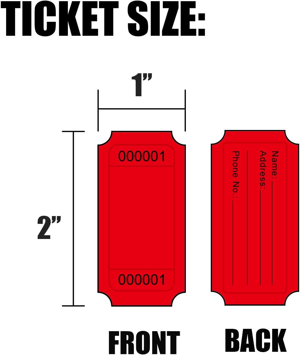 DNB 16000 Pcs Raffle Tickets - 8 Color Set of 2000 Pcs 2 x 1 Inch Single Roll Consecutively Numbered Blank Tickets - Pink/Red/White/Green/Blue/Yellow/Orange/Purple