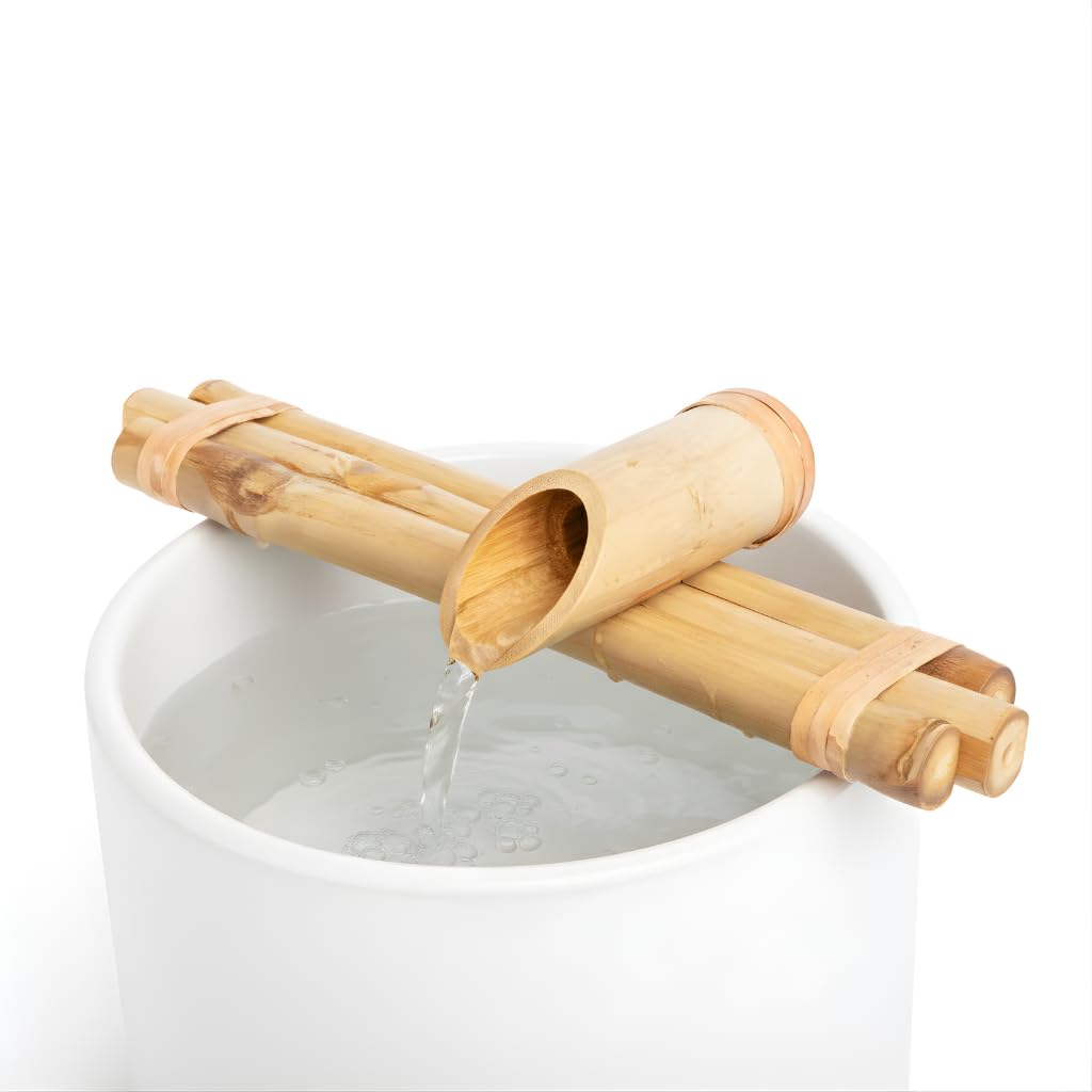 Bamboo Accents 12" Three-Arm Zen Bamboo Fountain Kit – Split-Resistant Bamboo Spout with Quiet Pump for Indoor & Outdoor Containers (Bowl Not Included)
