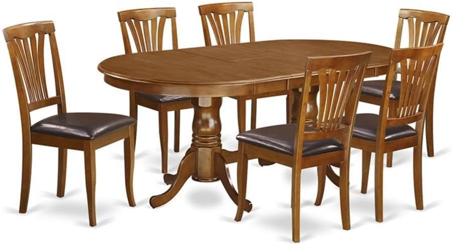 East West Furniture PLAV7-SBR-LC 7 Piece Dining Set Consist of an Oval Dining Table with Butterfly Leaf and 6 Faux Leather Kitchen Room Chairs, 42x78 Inch, Saddle Brown