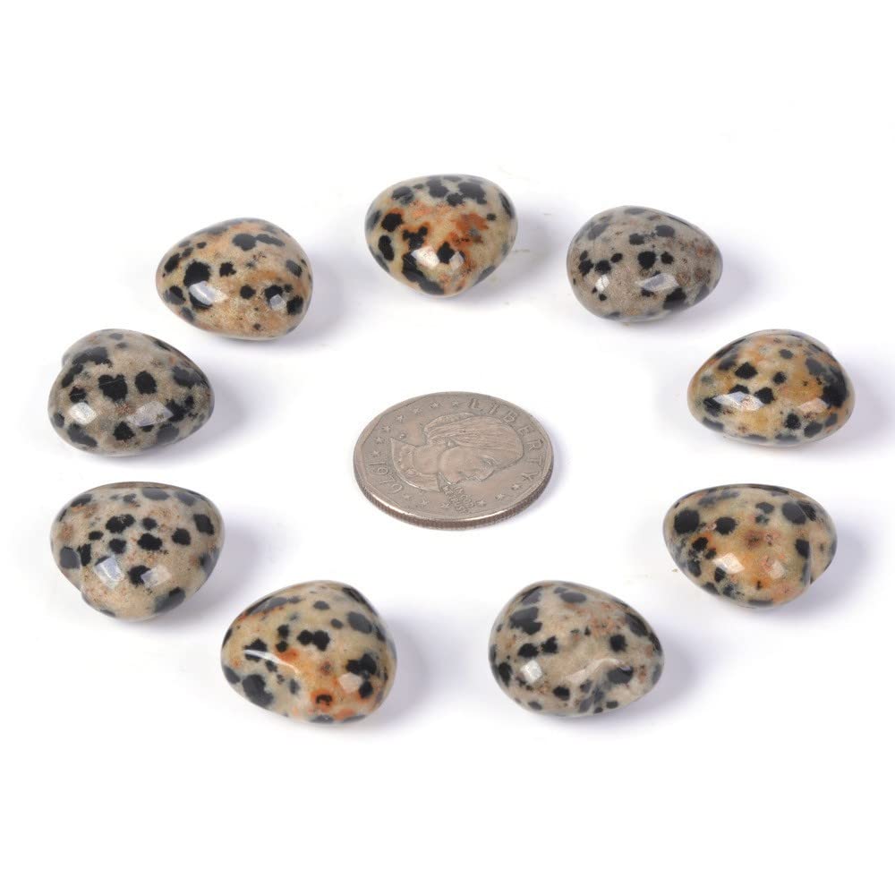 Justinstones Dalmatian Jasper Gemstone Heart Set (Pack of 10) - Red, Brown, Yellow Jasper Hearts - 0.8" (0.8 inches) - Untreated - 0.835ct Total Weight