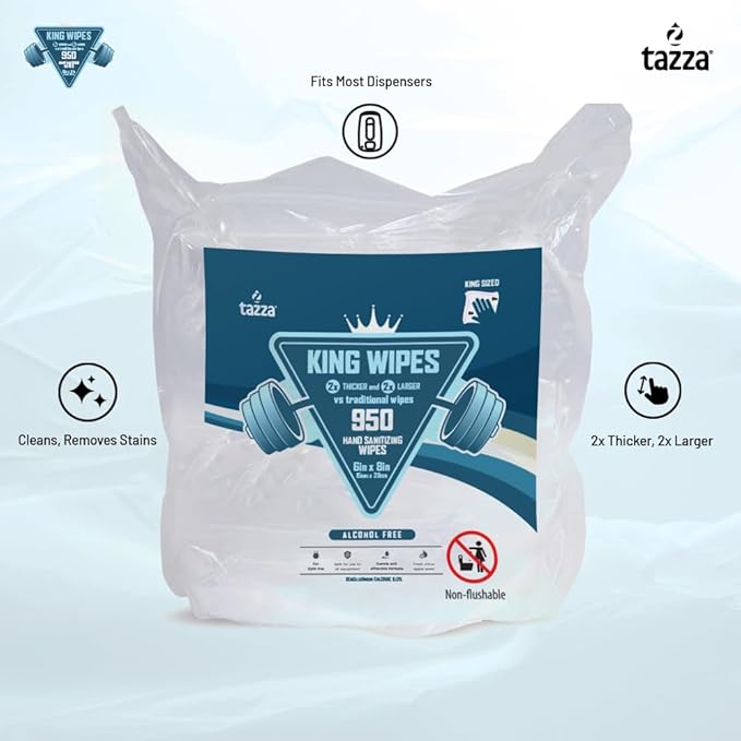 Tazza Wet Wipes, 4 x 950 Count (3800 Total Wipes) - Durable, Pre-Saturated Gym Equipment & Surface Cleaning Wipes