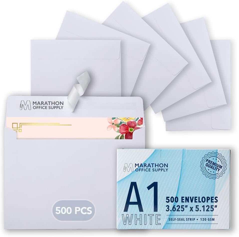 MOS A1 White Envelopes 3.6 x 5.1 Inch 500 Pack — Self-Seal Heavyweight Invitation Envelopes for RSVP, Thank You Cards, Gift Cards, Weddings, Business Mailings