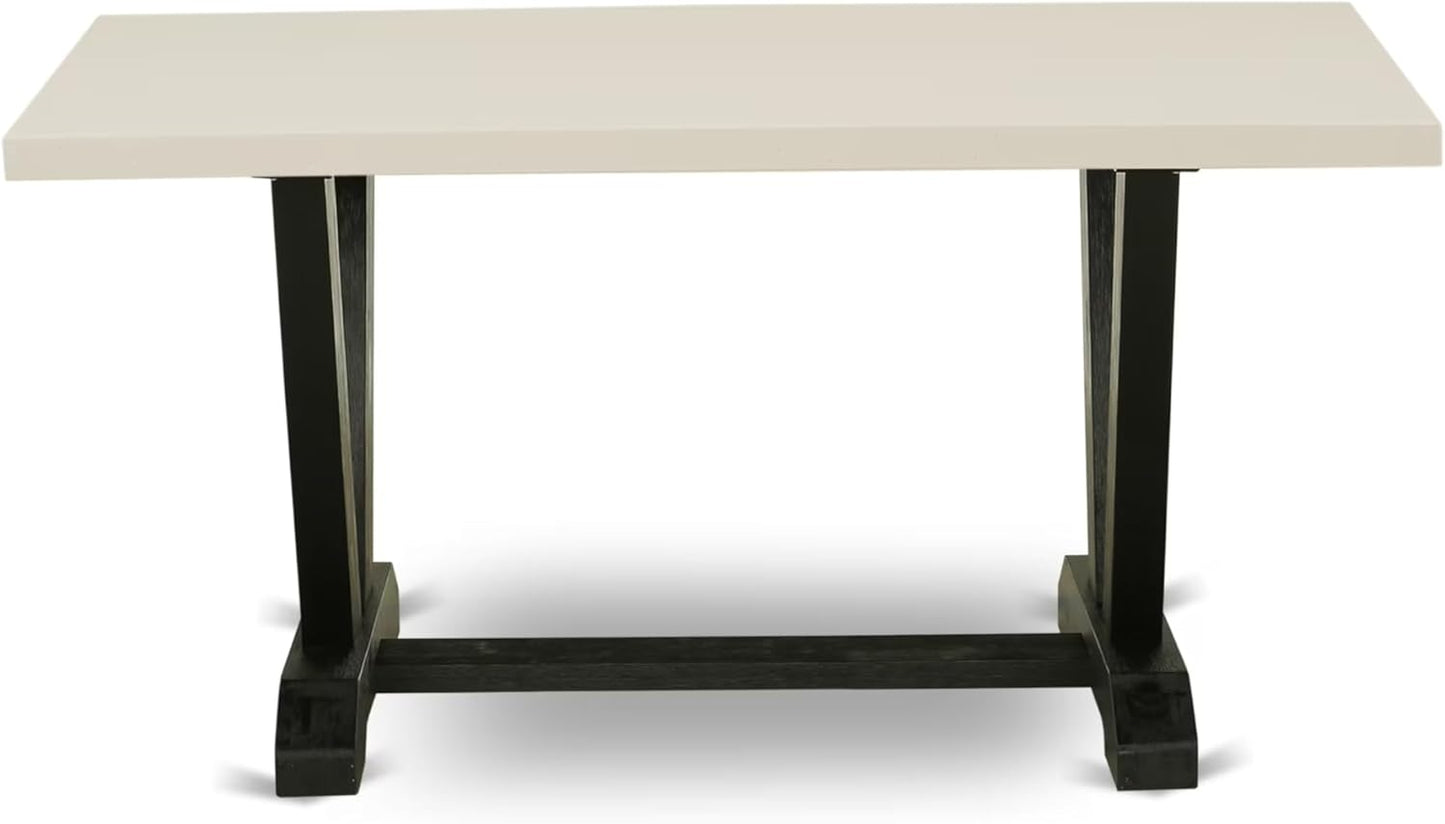 East West Furniture V626DR124-6 6 Piece Kitchen Table & Chairs Set Contains a Rectangle Dining Room Table and 4 Black Color Linen Fabric Parson Chairs with a Bench, 36x60 Inch, Multi-Color