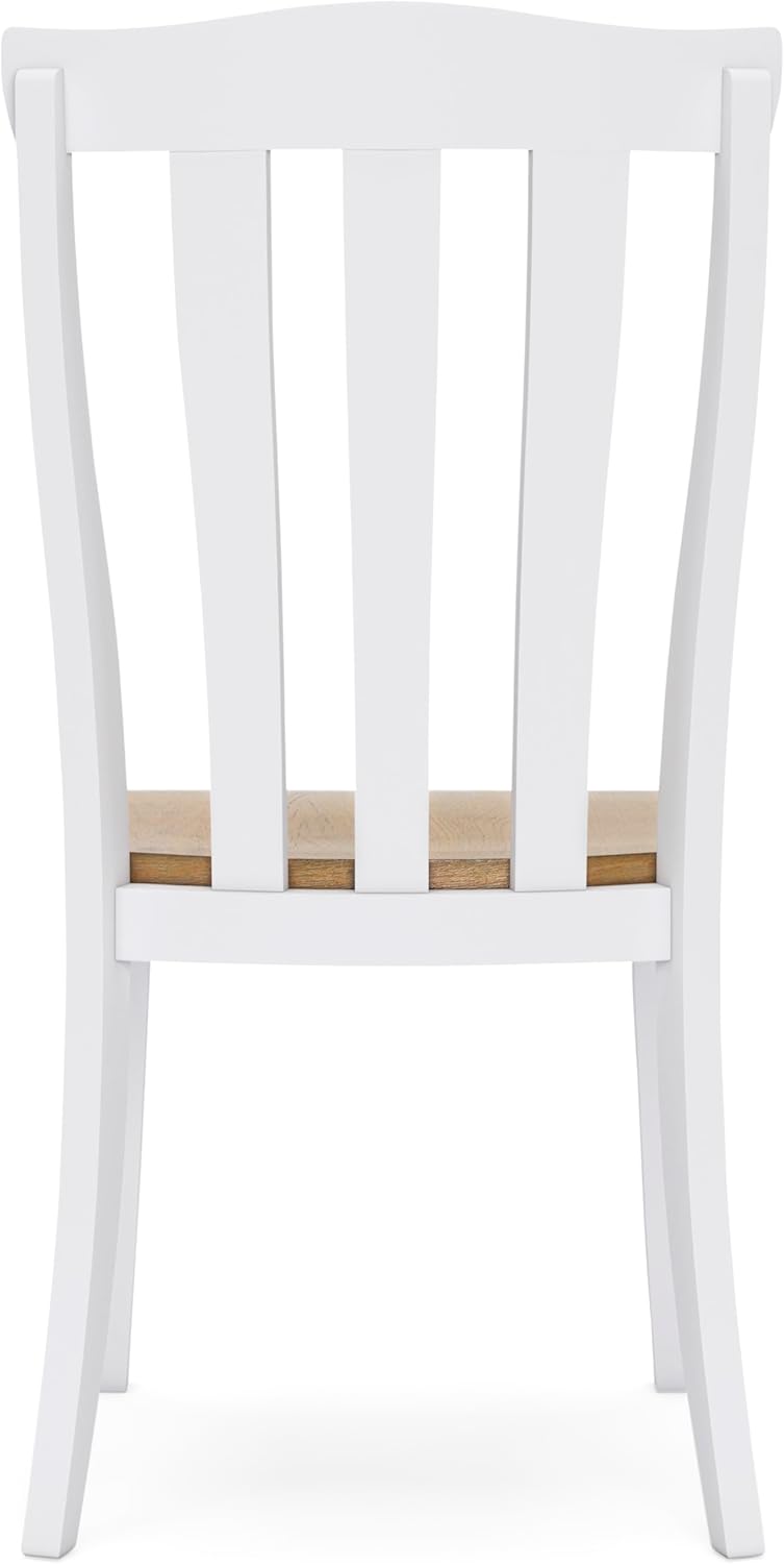 Signature Design by Ashley Ashbryn Farmhouse Armless Dining Chair with Bent Slat Back, Set of 2, White & Light Brown