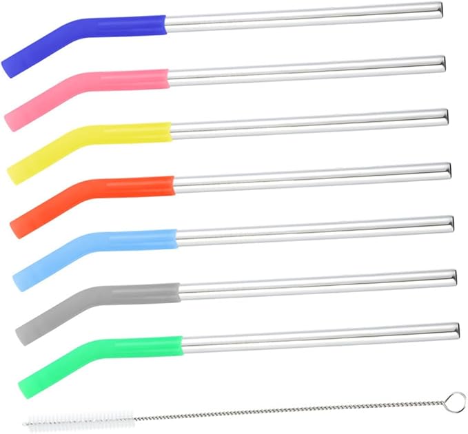 Stainless Steel Drinking Straws Set with Mixed Color Silicone Covers and Cleaning Brush Reusable Straws for Smooth Beverage Flow Rust-resistant Material Kit