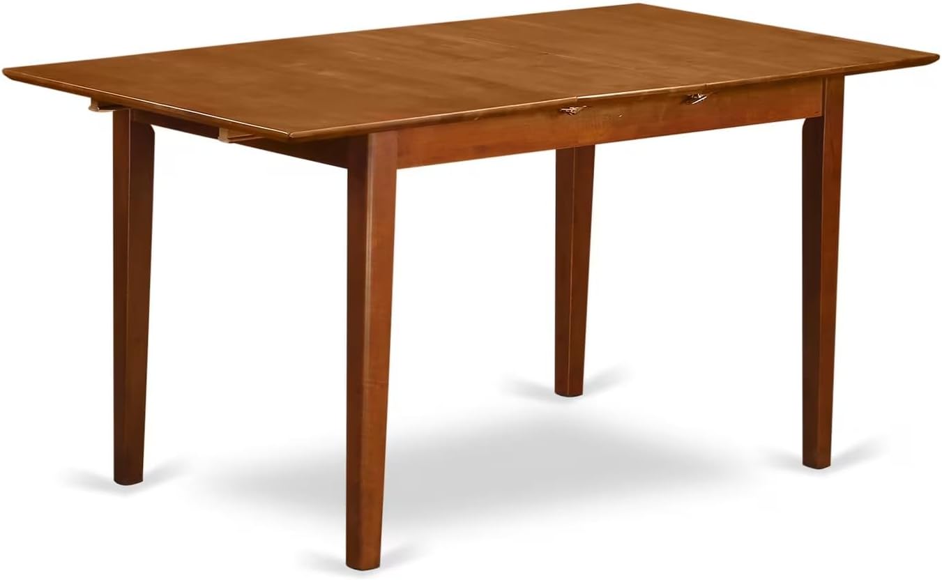 East West Furniture PSNA7-SBR-W 7 Piece Kitchen Table Set Consist of a Rectangle Dining Table with Butterfly Leaf and 6 Dining Chairs, 32x60 Inch, Saddle Brown