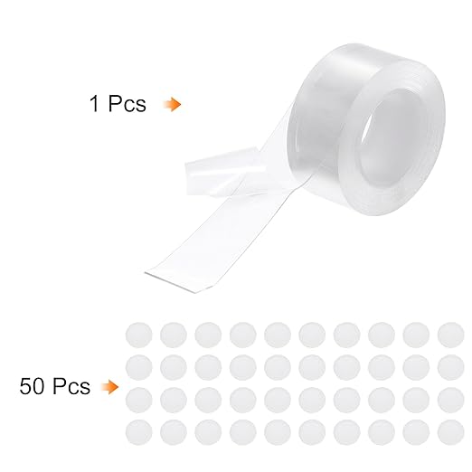 PATIKIL Double Sided Tape Heavy Duty, Transparent Nano Adhesive Mounting Tape for Picture Hanging Walls Decor, 1 Roll 3 Meterx30mmx1mm Strip & 50 Pcs 8mmx1mm Circle