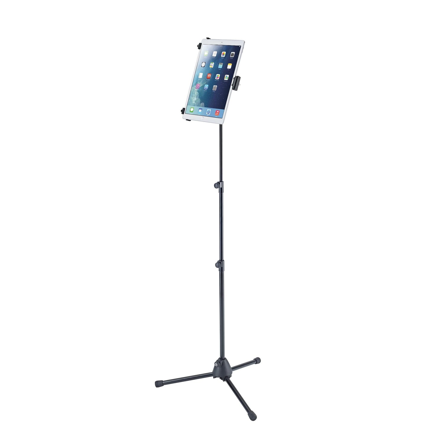 K&M Konig & Meyer 19793 Universal Tablet Mount/Ipad Holder & Stand Rotate Tablet 360, Adjustable Height, Stable Tripod Base, Stu