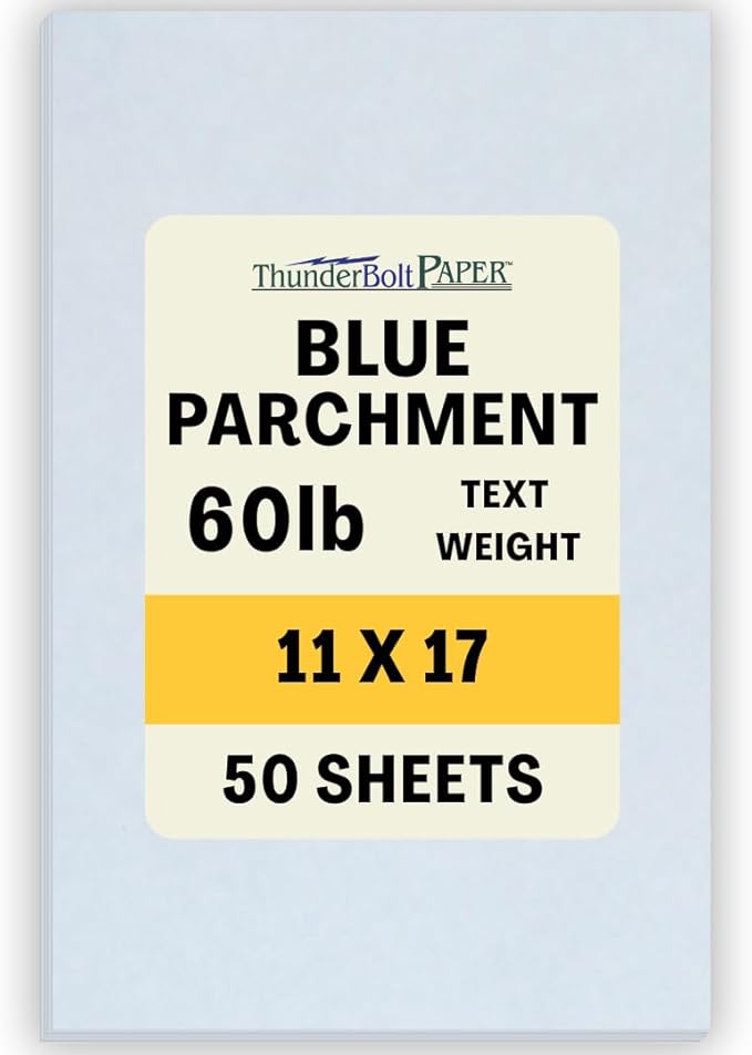 50 Light Blue Parchment 60# Text (=24# Bond) Paper Sheets - 11" X 17" (11X17 Inches) Tabloid|Ledger|Booklet Size - 60 Pound is Not Card Weight - Vintage Colored Old Parchment Semblance