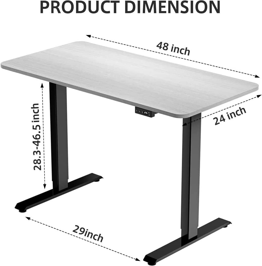 JOY worker Electric Height Adjustable Standing Desk, Grey Whole Piece 48 x 24 Inches Sit Stand Up Desk with Memory Controller, Quick Assembly Standing Workstation for Home Office
