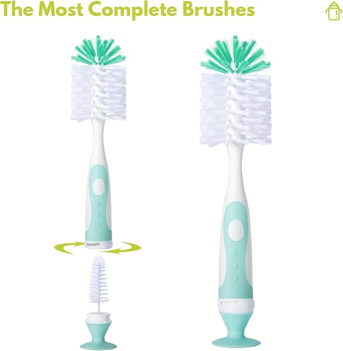 2 Pack Baby Bottle Brush with 4 Pack Straw Brushes, 10.2" Nylon Brushe with Nipple Cleaner and Stand Suction Cup, Pink