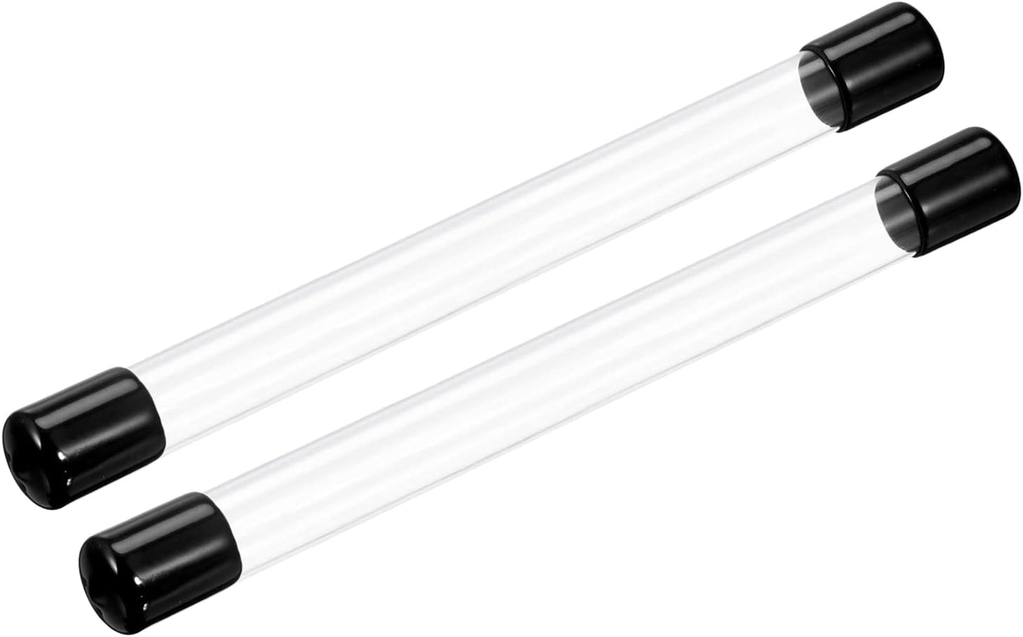 PATIKIL Clear Rigid Tube Round Plastic Tubing with Black Rubber Caps Polycarbonate Water Pipe, 305mm/ 12 Inch Length, 15mmx16mm/0.6"x0.63", 2 Set