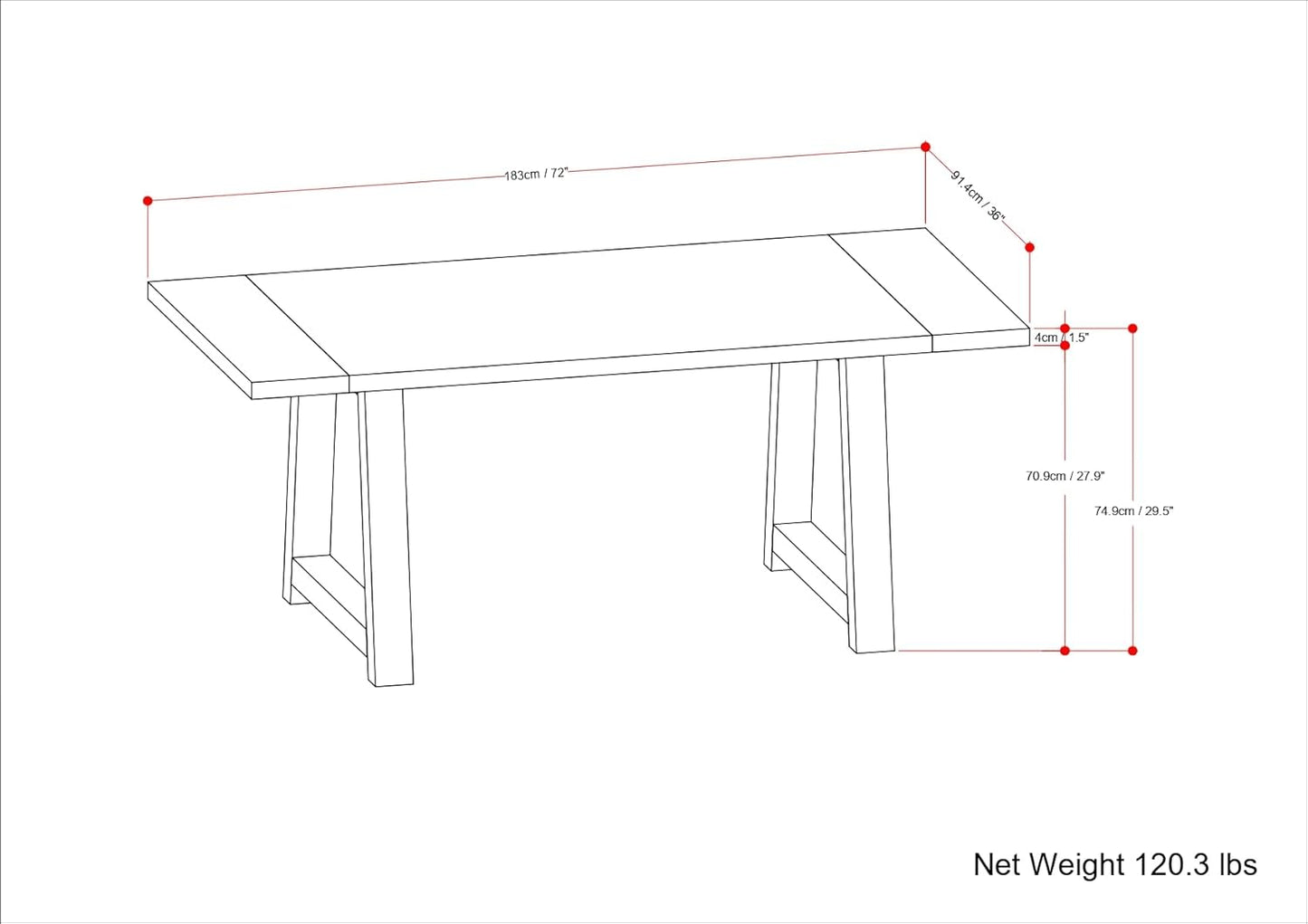 SIMPLIHOME Whitley Dining Table - 72 inch Wide Solid Mango Rectangular Kitchen Table with Trestle Base in Grey Wash, Modern Farmhouse Style for Dining Room or Family Room, Seats 6