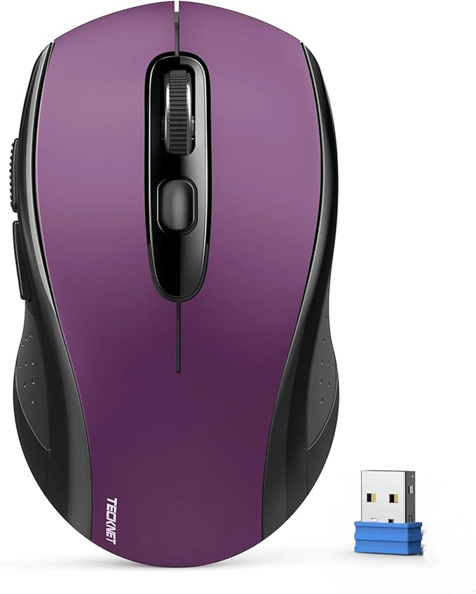 TECKNET Bluetooth Mouse, 4000DPI Wireless Mice for Laptop 2-in-1(BT 5.0/3.0+2.4Ghz) Computer Portable PC Mouse Wireless with USB Receiver for Mac (USB-A+Bluetooth, Purple)