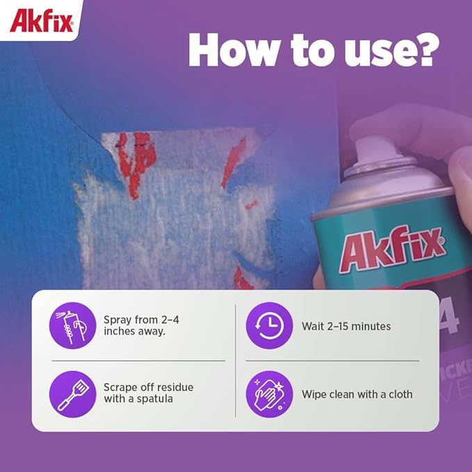Akfix A104 Sticker Remover Spray - Cleaning Labels on Wood, Glass & Plastic - Safe Decal Remover for Tape, Residue, Gum and Stain Marker, Glue Eraser with Citrus Oil Spray | 6.7 Oz. 2 Pack