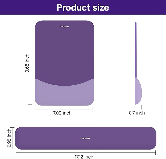 MOSISO Wrist Rest Support for Mouse Pad&Keyboard Set, Rectangular Ergonomic Mousepad Non-Slip Base Home/Office Pain Relief&Easy Typing Pad with Neoprene Cloth&Raised Silicone Lining, Imperial Purple