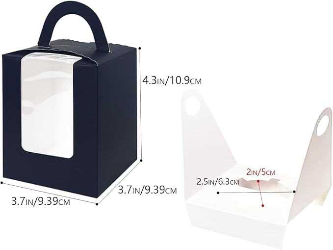 Bakepacker Auto-pop up Individual Cupcake Boxes with Window 60 Count Black Single Cupcakes Box 3.7 x 3.7 x 4.3inch Cupcake Carrier